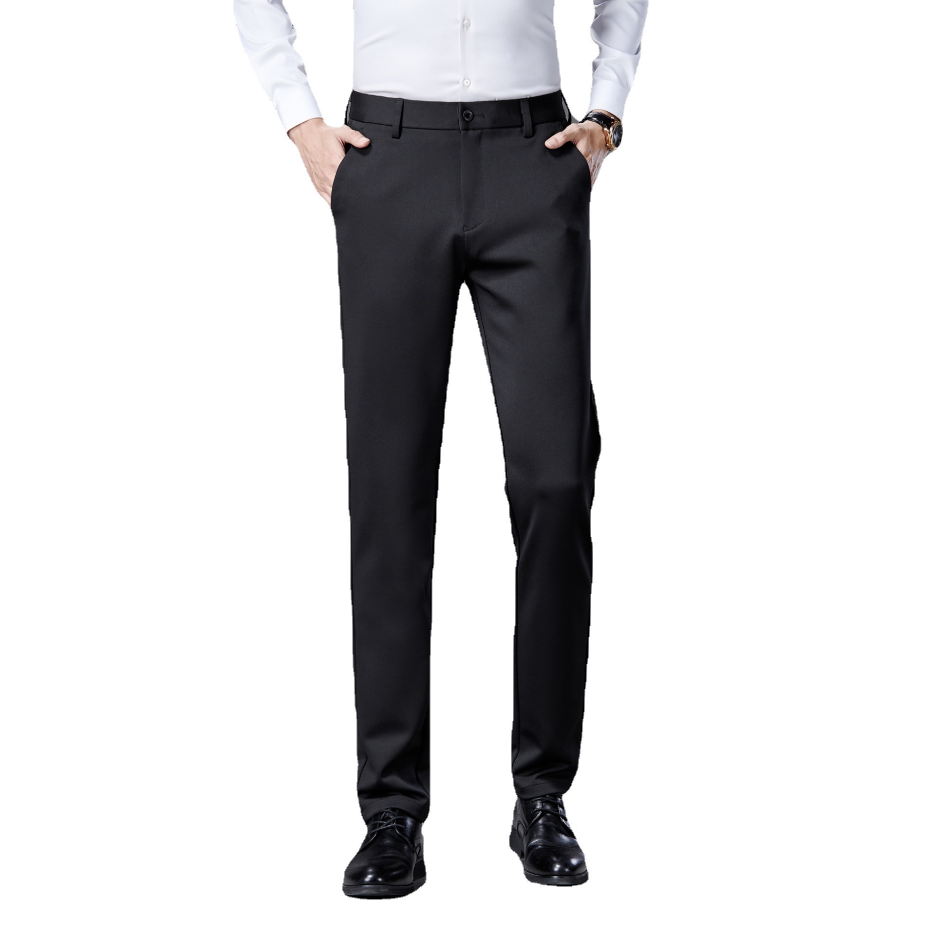 Men's Business Slim Fit Long Solid Color Casual Wear Formal Suit Pants Stretch Straight Suit Trousers