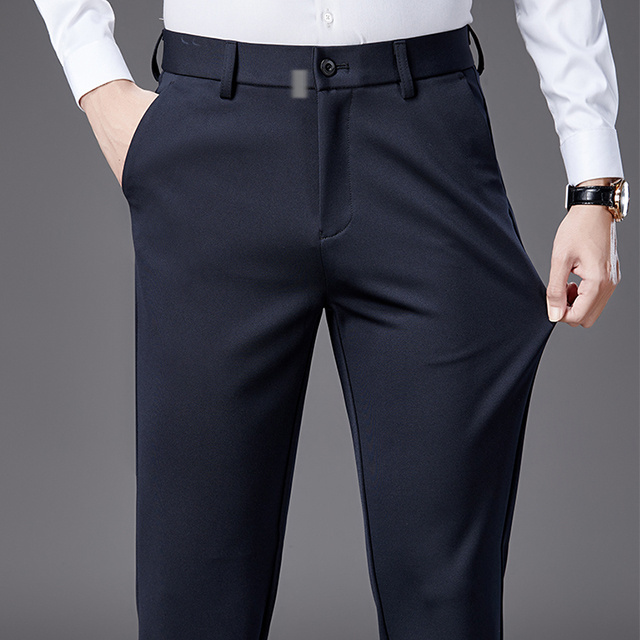 Men's Business Slim Fit Long Solid Color Casual Wear Formal Suit Pants Stretch Straight Suit Trousers