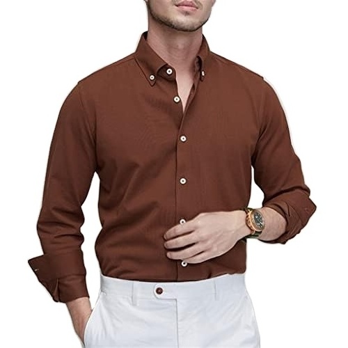 OEM Custom New Fashion Plain Solid Color Work Polyester Cotton Long Sleeve Formal Casual Dress Tee Shirt For Men