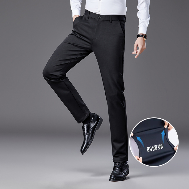 Men's Business Slim Fit Long Solid Color Casual Wear Formal Suit Pants Stretch Straight Suit Trousers