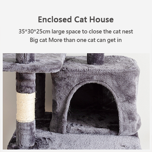 Dark Grey Pet Toy House Indoor Cat Climbing Frame Large Plush Pet Jumping Playing Cat Tree Scratching Post with Sisal Hemp Rope