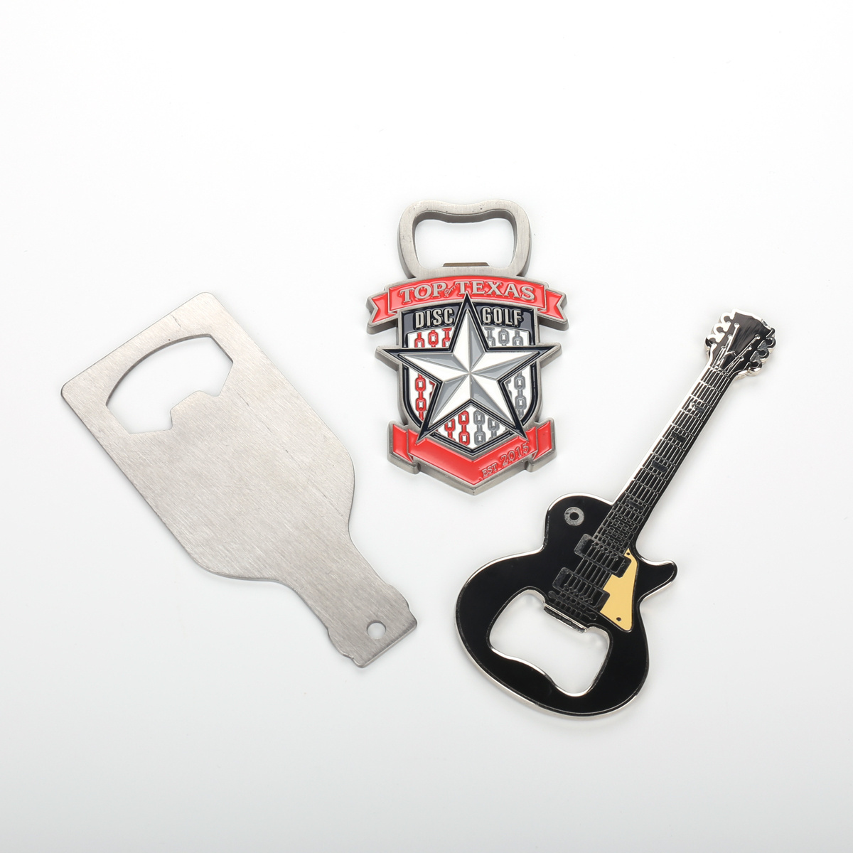 High Quality Free Design Custom ROCK AND ROLL guitar metallic bottle opener