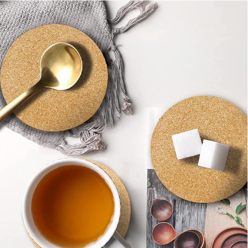 2024 New Design Cork Coasters Natural Round Drinks Cork Plant Heat Resistant Reusable Tea Coffee Coaster Blank