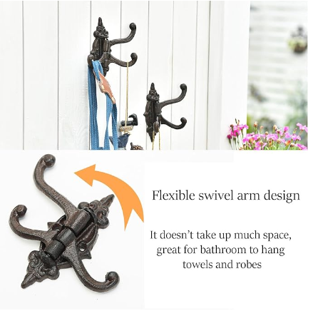 Cast Iron Wall Hook Coat Hook Garden Planter Hanger Heavy Duty Solid Metal Swing Hook Clothes Hats Towels Bags Pots Tools Hanger