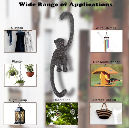 3pcs monkey cast iron plant hanger hook rack/decorative indoor outdoor home garden cute animal hook