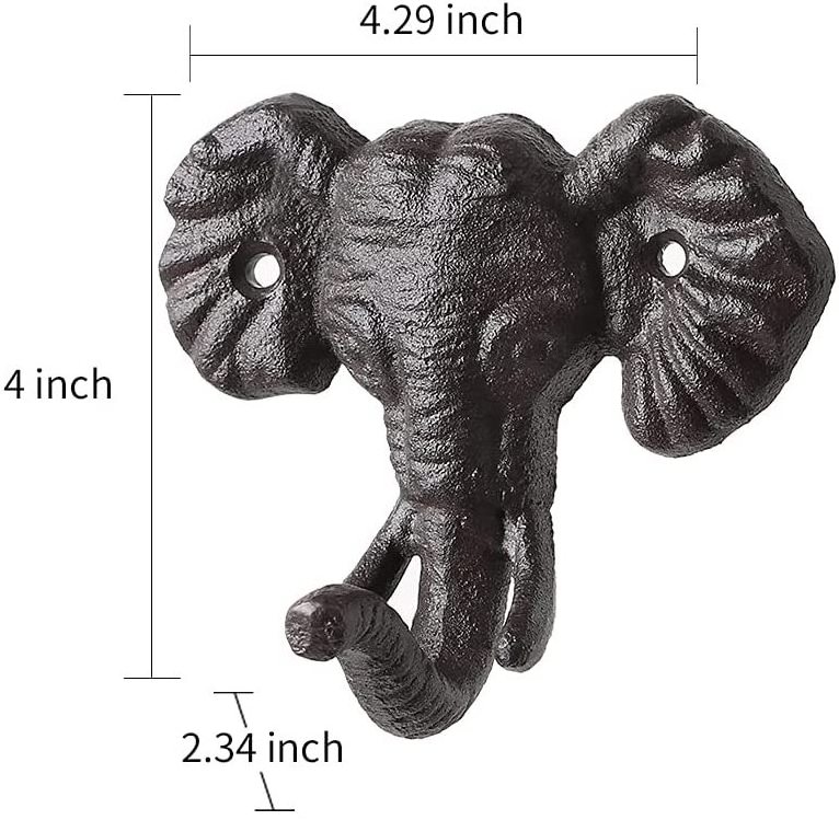 2024 New Antique cast iron elephant Head Wall Decor Single coat hook