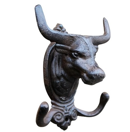 Rustic Cast Iron Bull Horn Coat Hooks for Wall Decorative Wall Hooks Hanger for Coats Towels Keys