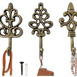 Decorative Wall Hooks Set of 3 Cast Iron French Country Wall Decor Farmhouse Hangers for Coats Purses and More Gold with Black