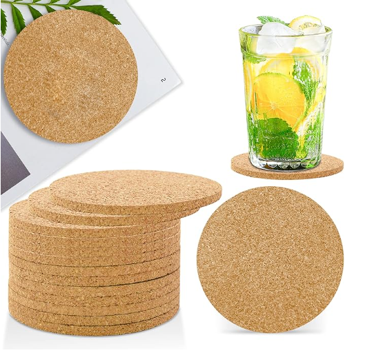 2024 New Design Cork Coasters Natural Round Drinks Cork Plant Heat Resistant Reusable Tea Coffee Coaster Blank