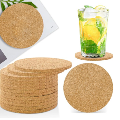 2024 New Design Cork Coasters Natural Round Drinks Cork Plant Heat Resistant Reusable Tea Coffee Coaster Blank