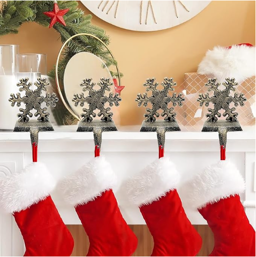 Snowflake Christmas Stocking Holder Christmas Hooks Skid Mantel Hooks Hanger for Fireplace Free Standing Christmas Decorations