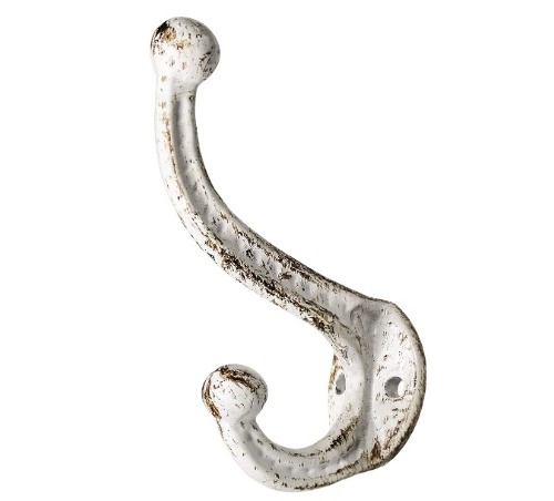 Cast Iron Coat Hooks Farmhouse Vintage White Hooks, Heavy Duty Rustic Wall Mounted Hooks for Hanging