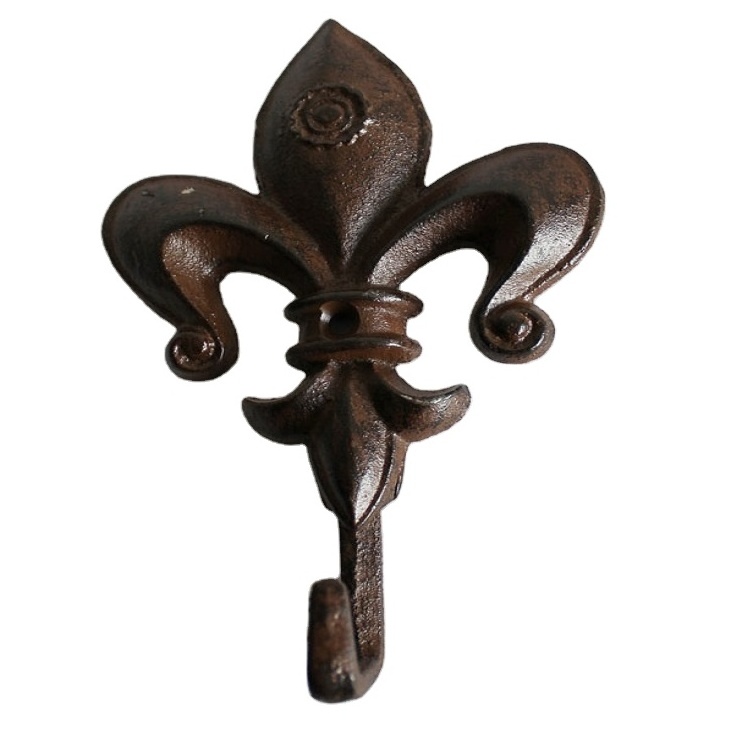 Large ANTIQUE Style Fleur de lis wrought Cast IRON Victorian hat coat RACK Hook Clothing Vintage Factory Price Hooks  Rails