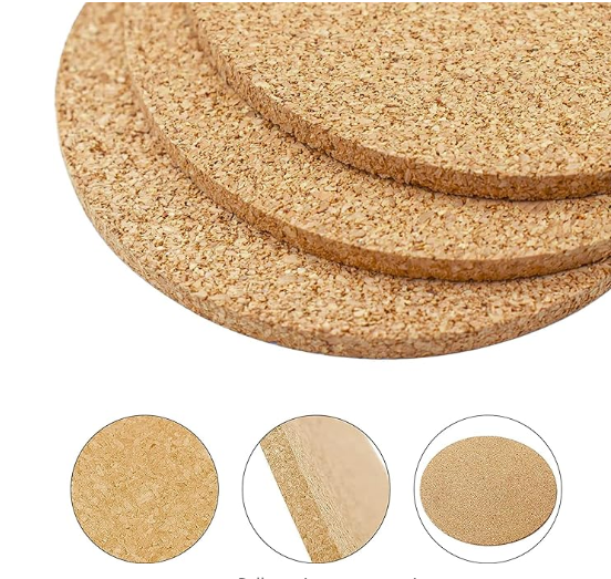 2024 New Design Cork Coasters Natural Round Drinks Cork Plant Heat Resistant Reusable Tea Coffee Coaster Blank