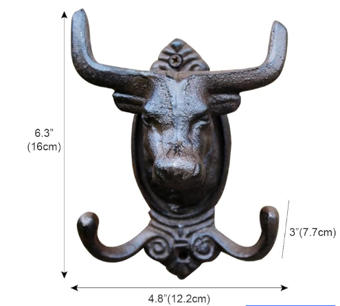 Rustic Cast Iron Bull Horn Coat Hooks for Wall Decorative Wall Hooks Hanger for Coats Towels Keys