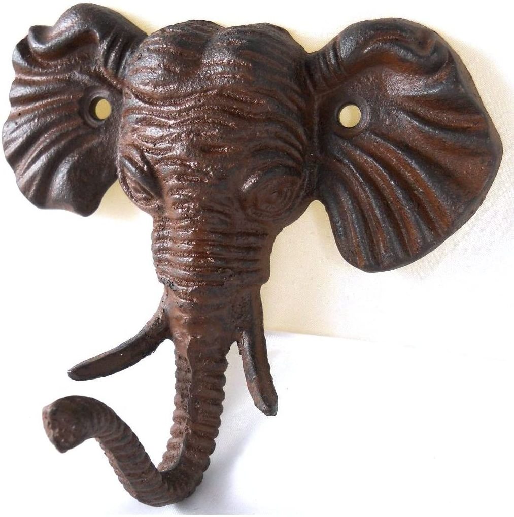 2024 New Antique cast iron elephant Head Wall Decor Single coat hook