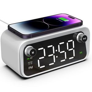 New hot selling multifunctional wireless fast charging with bluetooth speaker digital time display desk lamp clock for phones