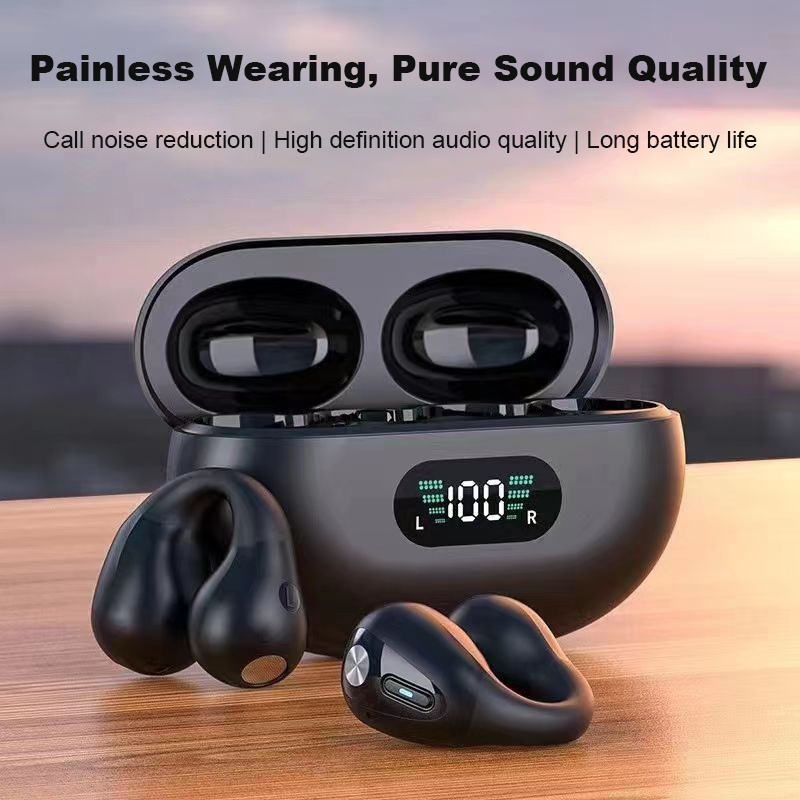 2024 NEW LED Digital Display Earphone gaming tws Bone Conduction Open Earphone V5.3 Ear Clip on Ear Wireless Headphone