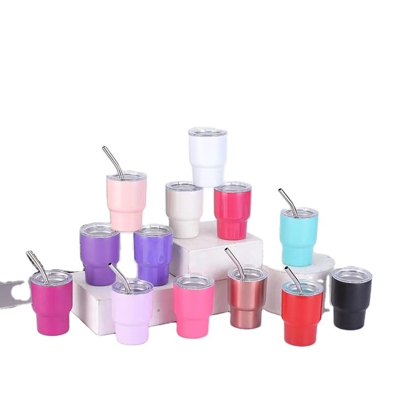 Topnovo USA Hot Sale 2oz 3oz Mini Tumbler Vacuum Stainless Steel Cup Double Wall SublimationTumbler Shot Glass with Straw Lid