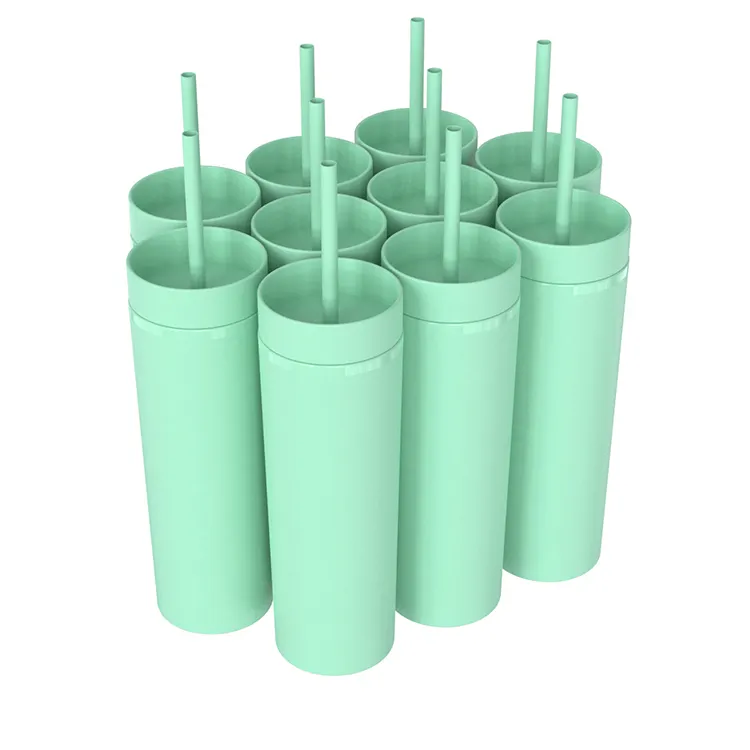 Topnovo custom plastic 16oz double wall skinny acrylic tumblers with lids and straws