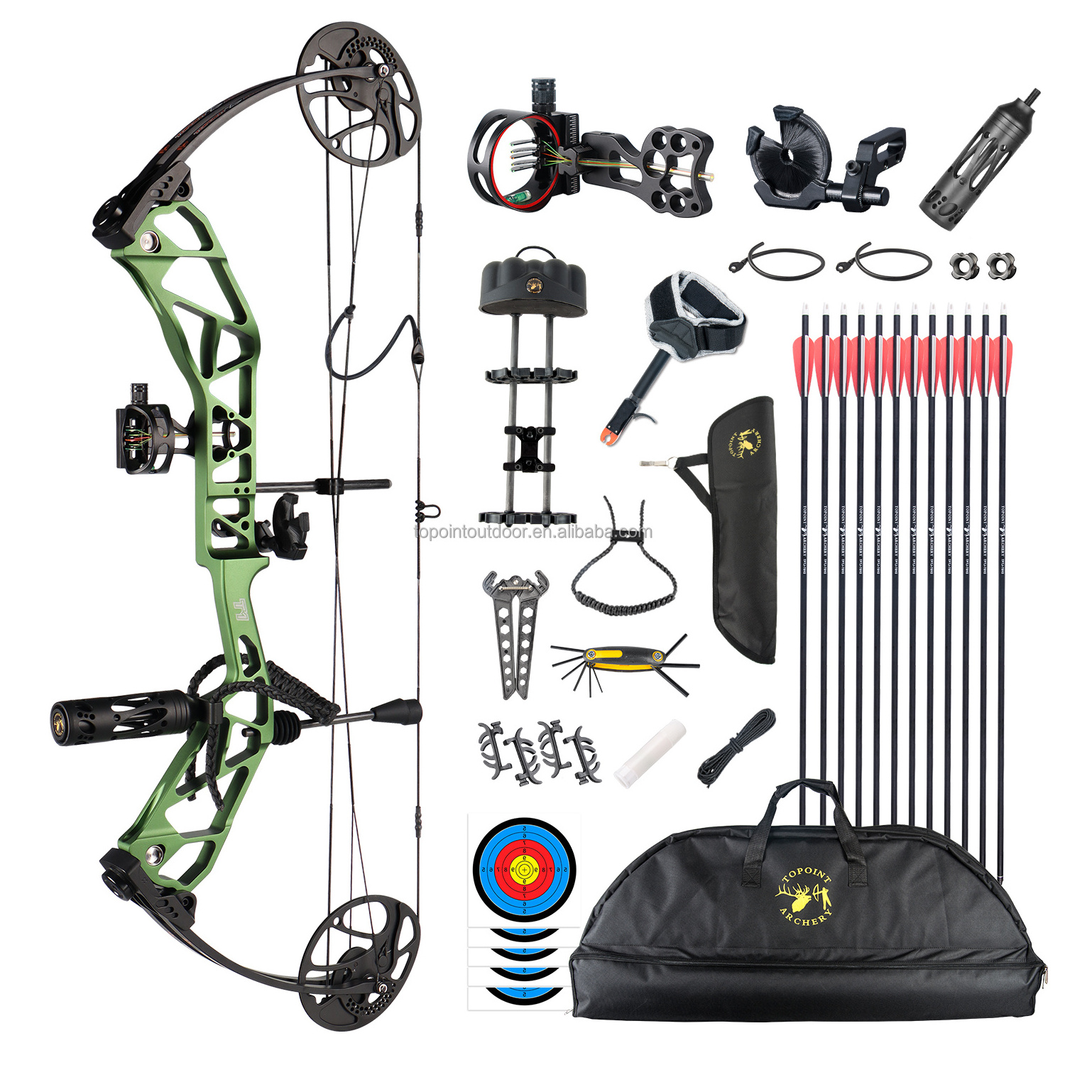 Topoint Archery T1 Compound Bow Hunting Bow And Arrow Package CNC Milling Archery Bow Riser And Cams RH And LH OEM/ODM