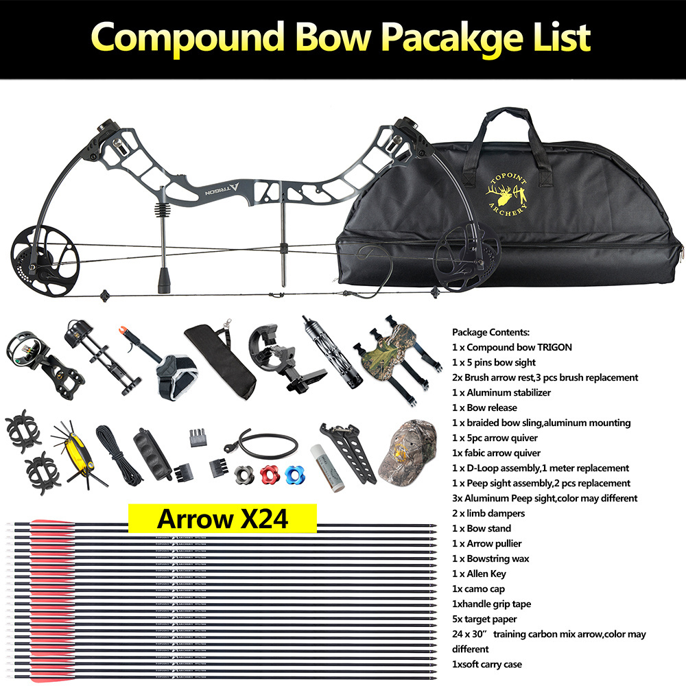 TOPOINT ARCHERY Trigon Compound Bow And Arrow Package CNC Milling Riser USA Gordon Limb BCY String Hunting Bow Archery Bow