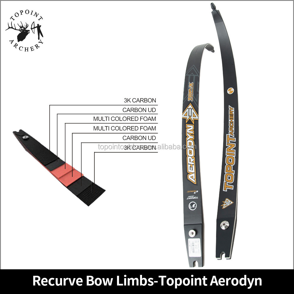 Topoint Archery Recurve bow 3K Carbon/Foam Aerodyn LImbs 26-50LBS increments,total length 66