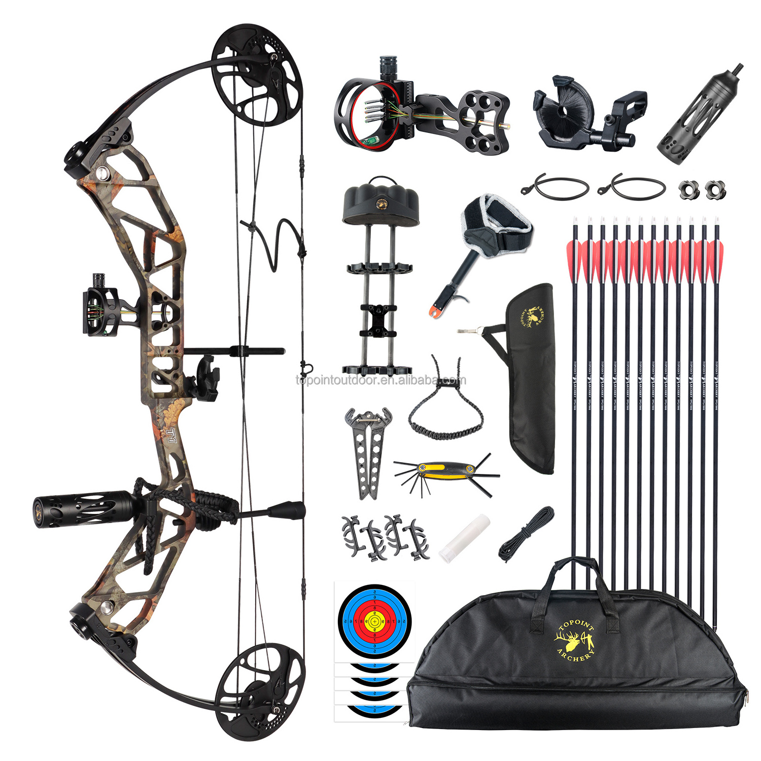 Topoint Archery T1 Compound Bow Hunting Bow And Arrow Package CNC Milling Archery Bow Riser And Cams RH And LH OEM/ODM