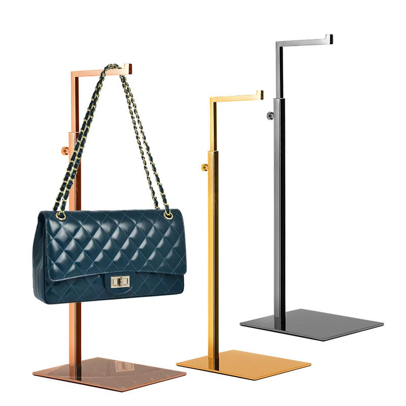 Polished Gold Bag Organizer Stand Retail Countertop Single Hook Adjustable Height Handbag Display Stand Bag Display Stand