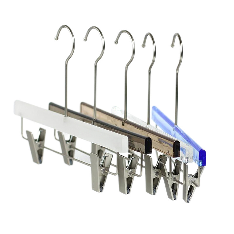 New Clothing Store Transparent Clear Rack Acrylic Clothes Skirt Trouser Hanger Pants Hanger With Gold Clips Hook