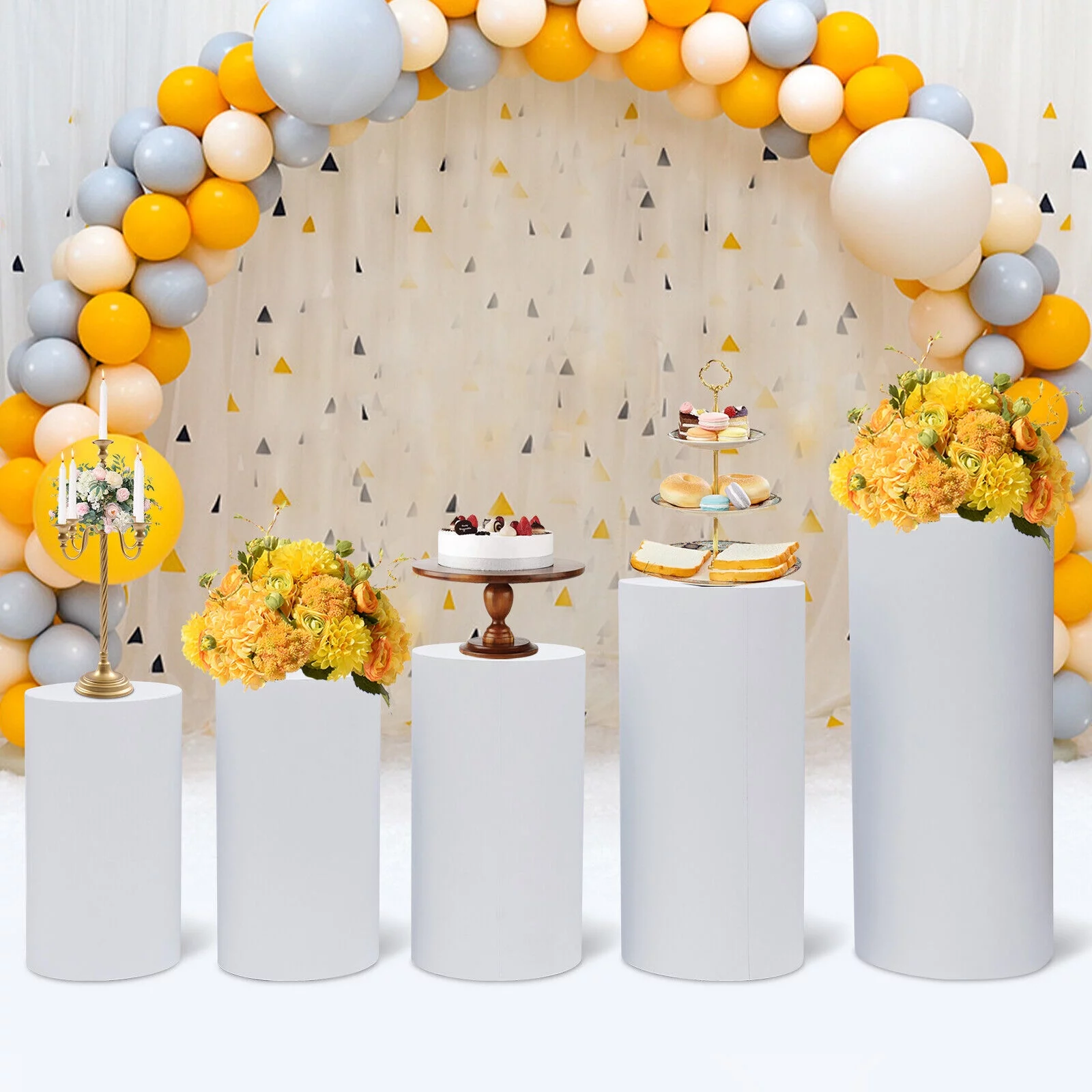 Flower Gift Cake  Metal Square Wedding Pedestal Pillar Fruit Stand Display Rack White Metal Cylinder Plinth Display Cube Stand