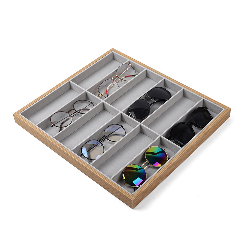 Luxury Gray Eyewear Rack Countertop Case Storage Holder Sunglasses Display Stand Wood Eyewear Displays Tray for Glasses Store