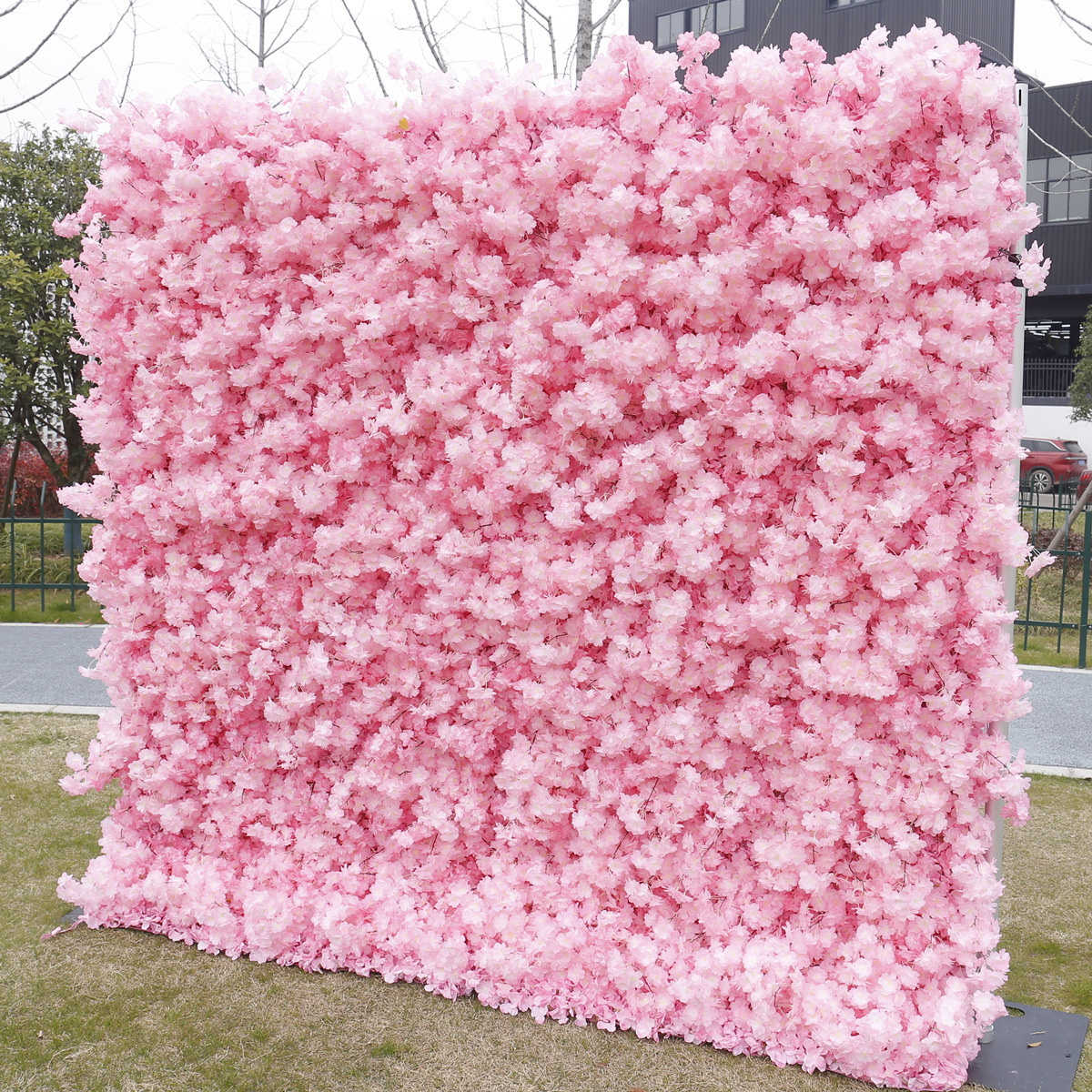 Luxury Backdrop Silk Artificial Decorative Cherry Blossom Branc Floral Flower Wall For Outdoor Wedding Decor