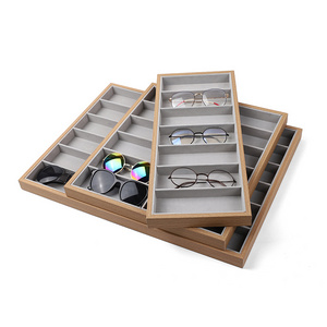 Luxury Gray Eyewear Rack Countertop Case Storage Holder Sunglasses Display Stand Wood Eyewear Displays Tray for Glasses Store