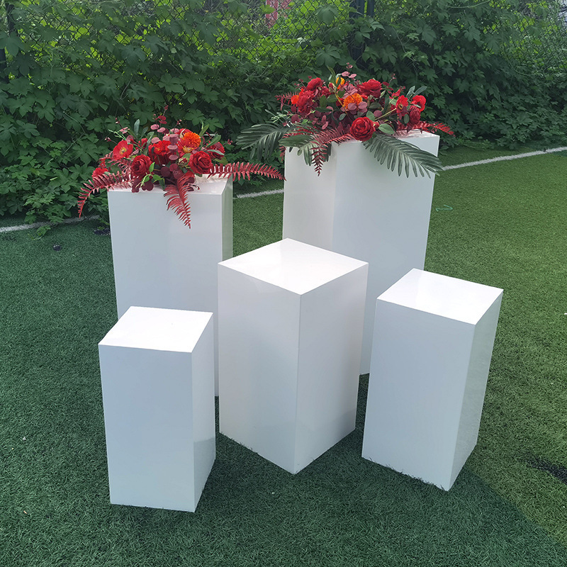 Flower Gift Cake  Metal Square Wedding Pedestal Pillar Fruit Stand Display Rack White Metal Cylinder Plinth Display Cube Stand