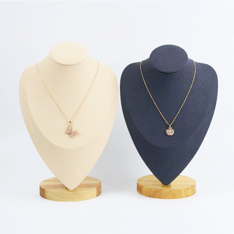 Natural Beech Jewelry Necklace Display Stand Modern Popular Boutique Microfiber Portrait Neck Jewelry Stand For Jewelry Store