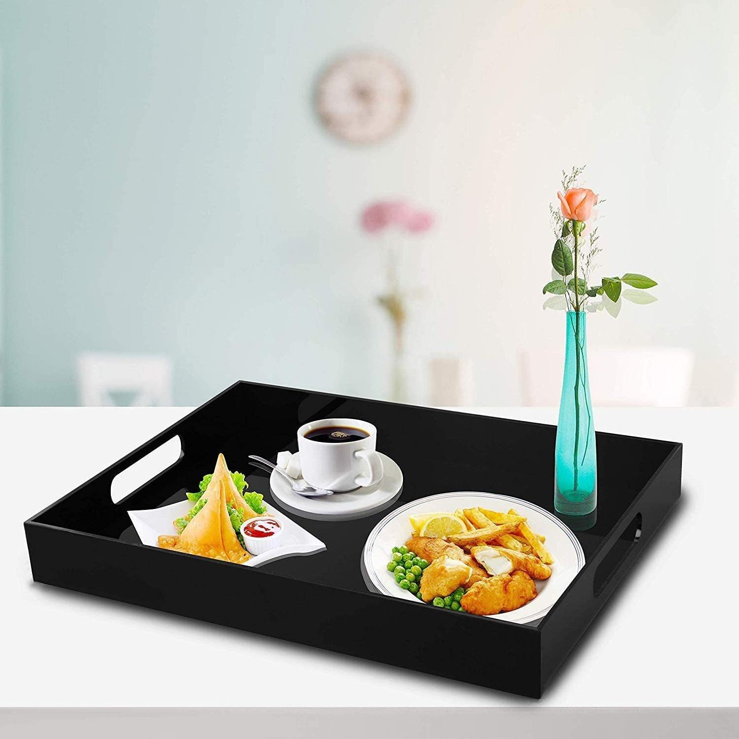 Wholesale display clear acrylic tray with insert clear rectangular acrylic serving tray