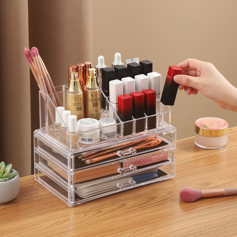 Transparent Clear Cosmetic Storage Box Organizer Top Material Drawer makeup organizer drawer