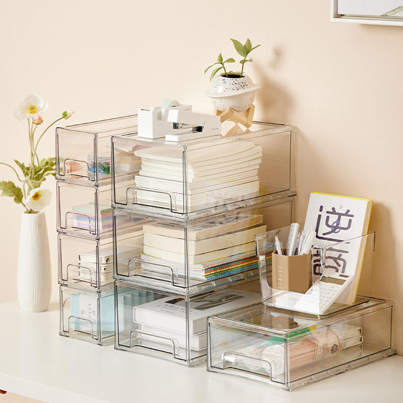 Office Appliances Storages Organizer Transparent Plastic Rectangular Long Drawer Storage Box