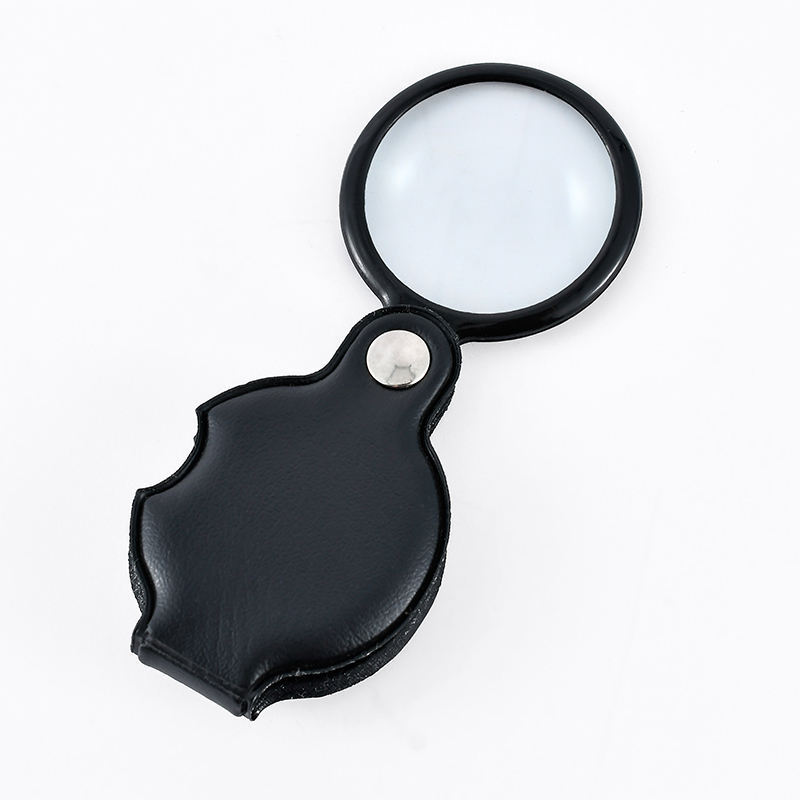 5X Round Mini Portable Handheld Folded Leather Case Single Glass Lens Pocket Magnifier