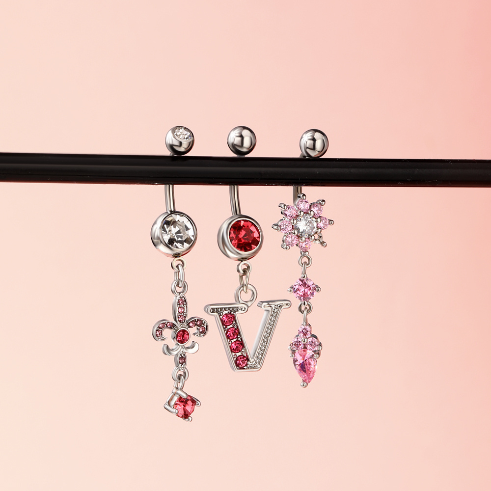 14G Cute Pink Bow Bowknot Stainless Steel Belly Button Rings for Girls Women Animals CZ Navel Body Piercing Jewelry