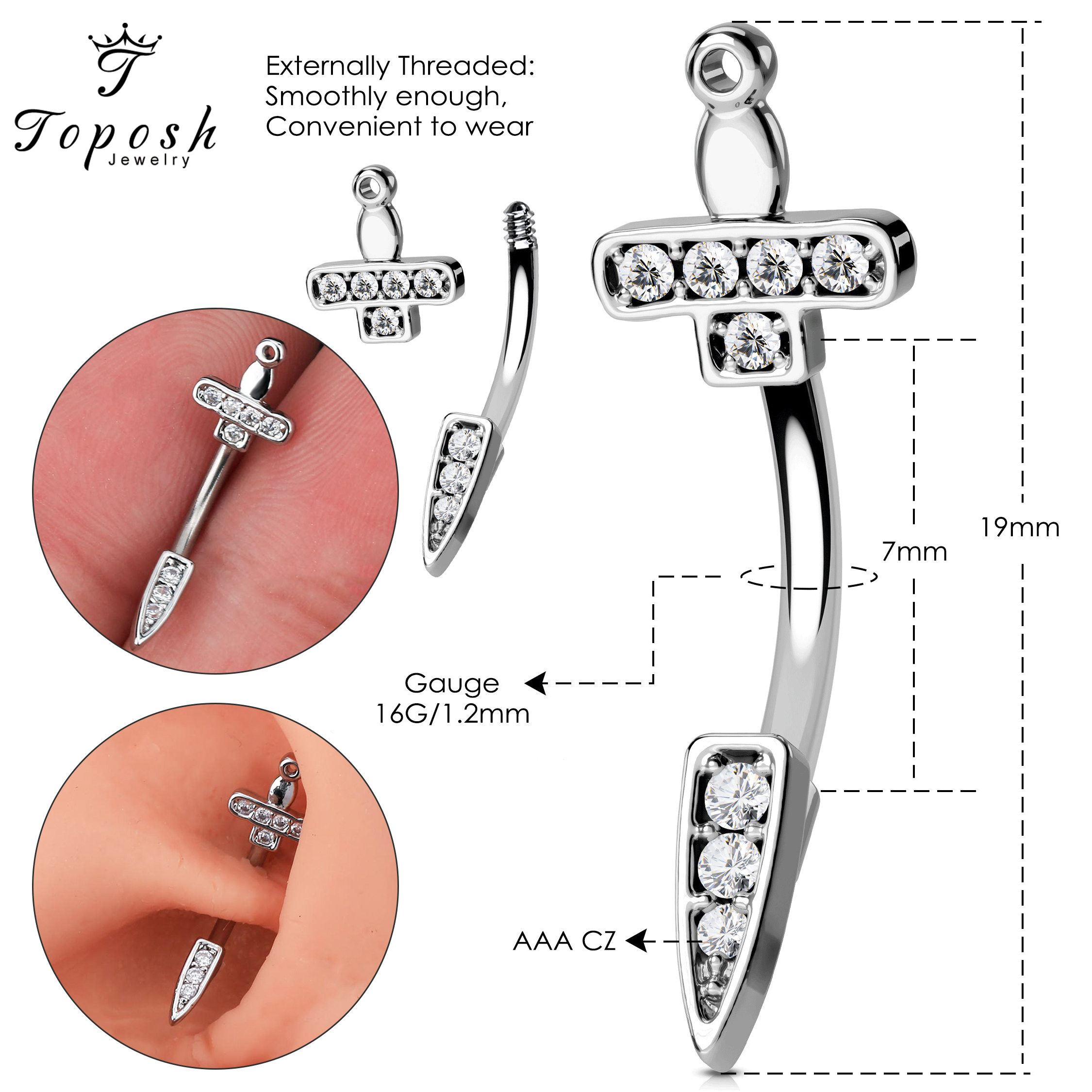 Toposh stainless steel piercing conch helix earrings stud daith tragus cartilage body ear pierc ring body jewelry