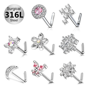 Toposh classical CZ 316L stainless steel nose pin ear piercing jewelry set nose rings for women