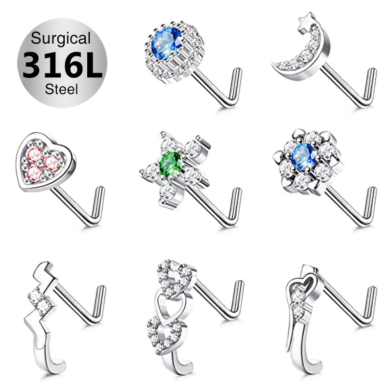 Toposh classical CZ 316L stainless steel nose pin ear piercing jewelry set nose rings for women