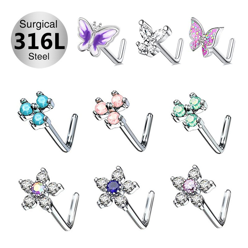 Toposh classical CZ 316L stainless steel nose pin ear piercing jewelry set nose rings for women