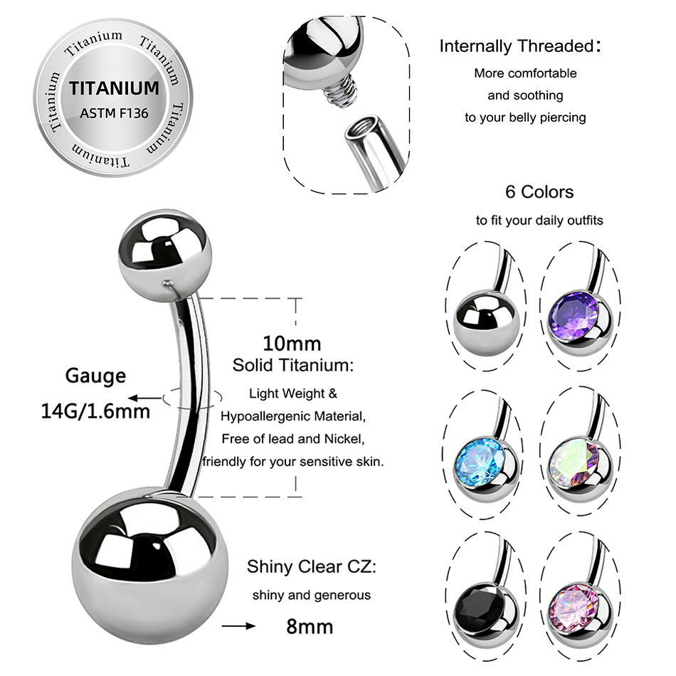 Toposh G23 Clear CZ f136 navel Cartilage Stud Earrings nose ring titanium ear belly labret piercing jewelry titanium