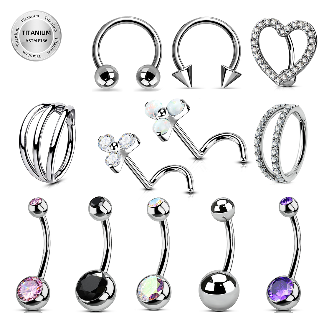 Toposh G23 Clear CZ f136 navel Cartilage Stud Earrings nose ring titanium ear belly labret piercing jewelry titanium