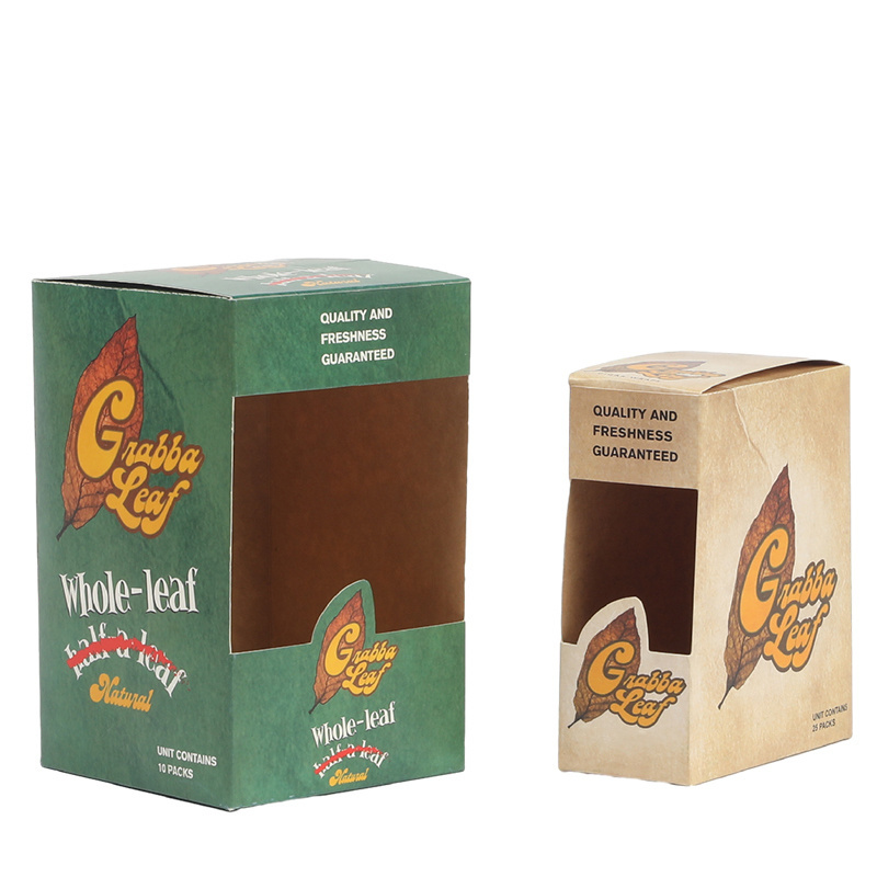 Wholesale Grabba Display Box Eco Friendly Kraft Paper Natural Leaf Oil Packaging Counter Display Paper Box with Clear Window