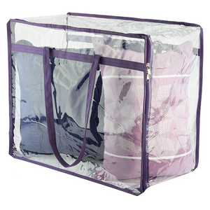 Hot sale large transparent pvc clear vinyl zipper black blanket storage bags