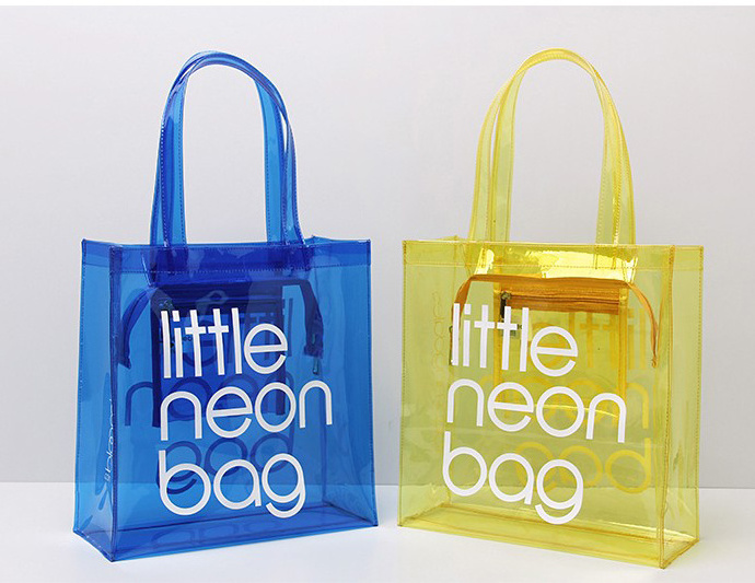 Custom Women Fashion Translucent Plastic Handbag Waterproof Transparent Tote Beach Bags Neon PVC Shopping Bag